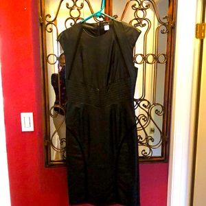 Black faux leather pencil midi dress
